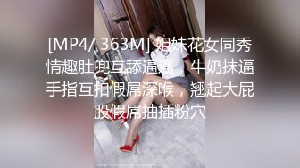 [MP4/ 363M] 姐妹花女同秀情趣肚兜互舔逼逼，牛奶抹逼手指互扣假屌深喉，翘起大屁股假屌抽插粉穴